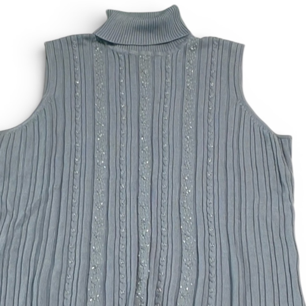 Requirements woman tank top size 2X ribbed knit w/beads blue turtleneck - Picture 6 of 11